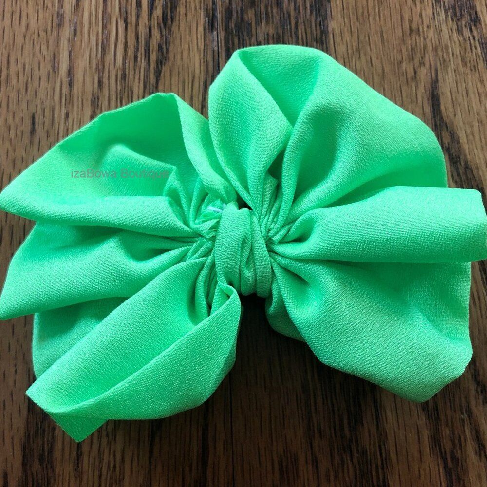 Neon Green 4" Satin Bow    4B2448  Handmade NWT Boutique